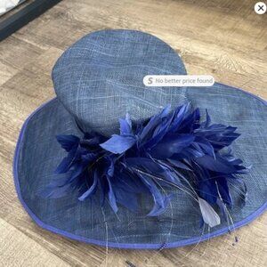 Authentic Nigel Rayment Designer Derby Hat - Royal Blue Sinamay & Feathers